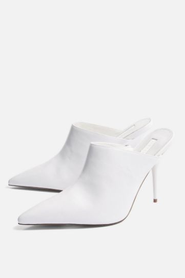 Top Shop : Mules pointues blanches "Godiva" Réf : 32G19NWHT